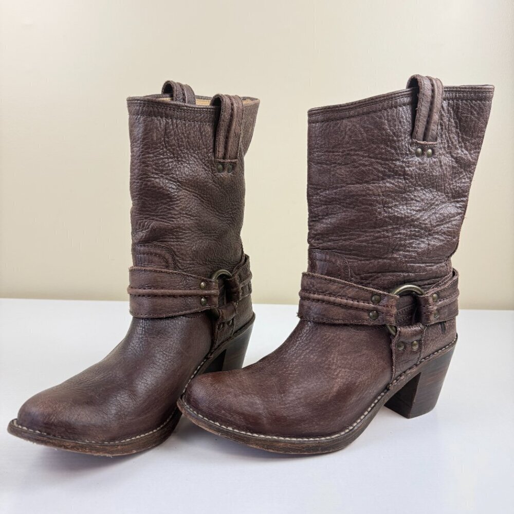 Frye Carmen Harness Brown Leather Boots